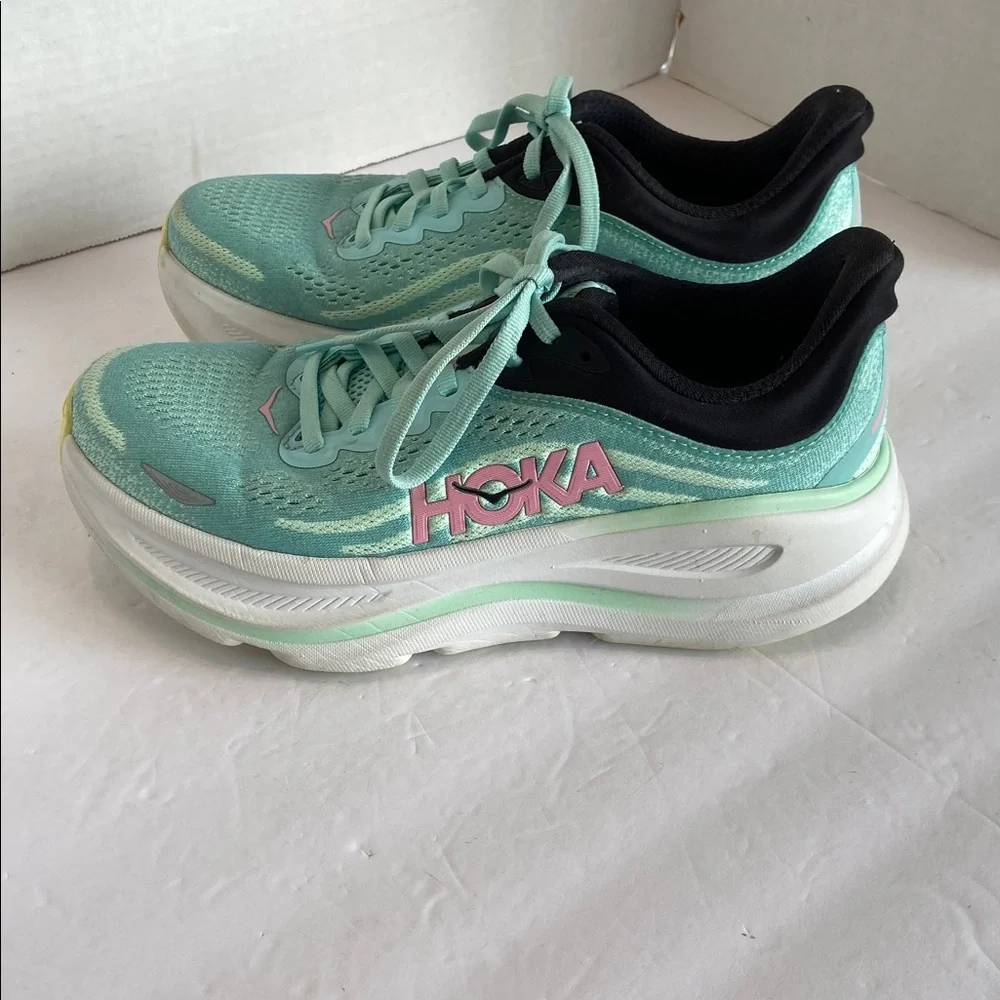 HOKA One One Bondi 9 Running Athletic Shoes Size 6.5 B Blue Spark Mint Fluorite - Picture 7 of 12